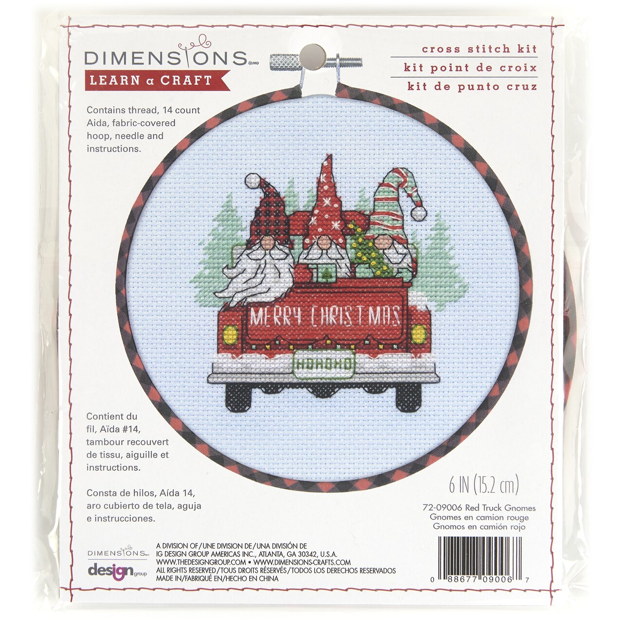 Dimensions Learn-A-Craft Counted Cross Stitch Kit 6" Round-Red Truck Gnomes